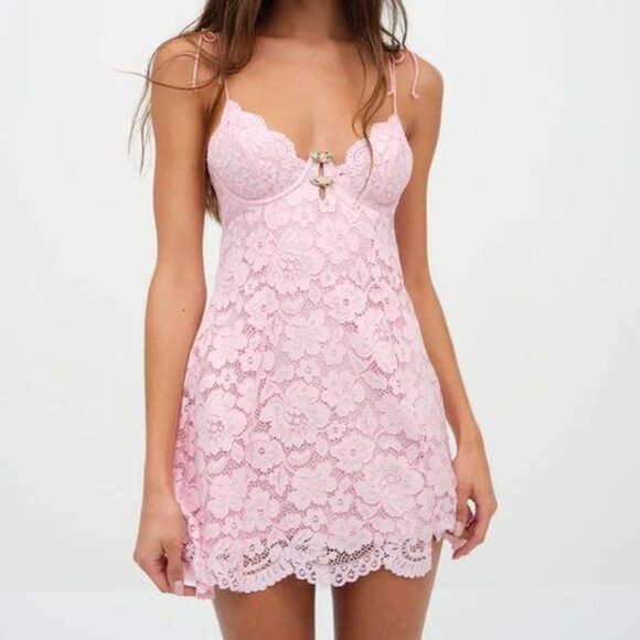 Pink For Love & Lemons Creamsicle Lace Slip Dress (size small) - Picture 1 of 1